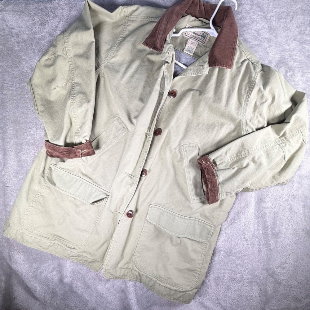 LL Bean Womens Adirondack Barn Coat Sage Green Corduroy Trim Canvas Jacket 2X